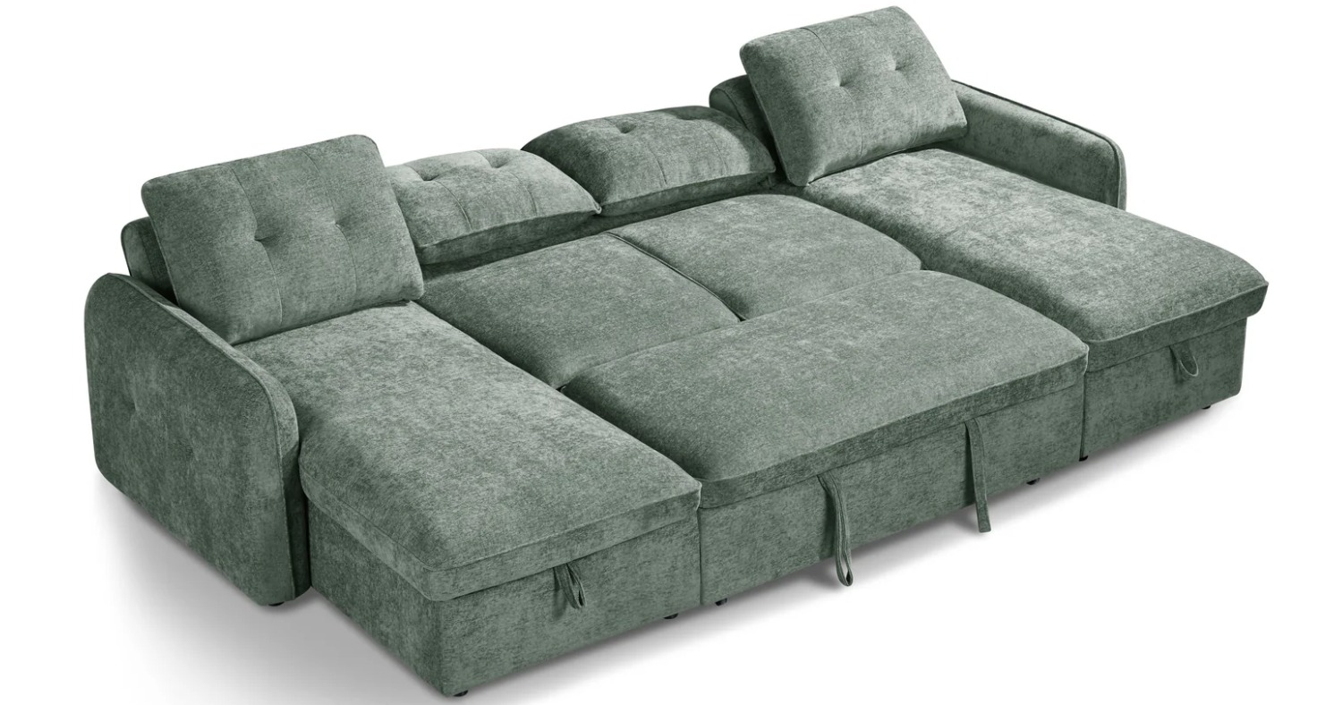 Moscow Green U Shape Corner Sofa Bed with Storage