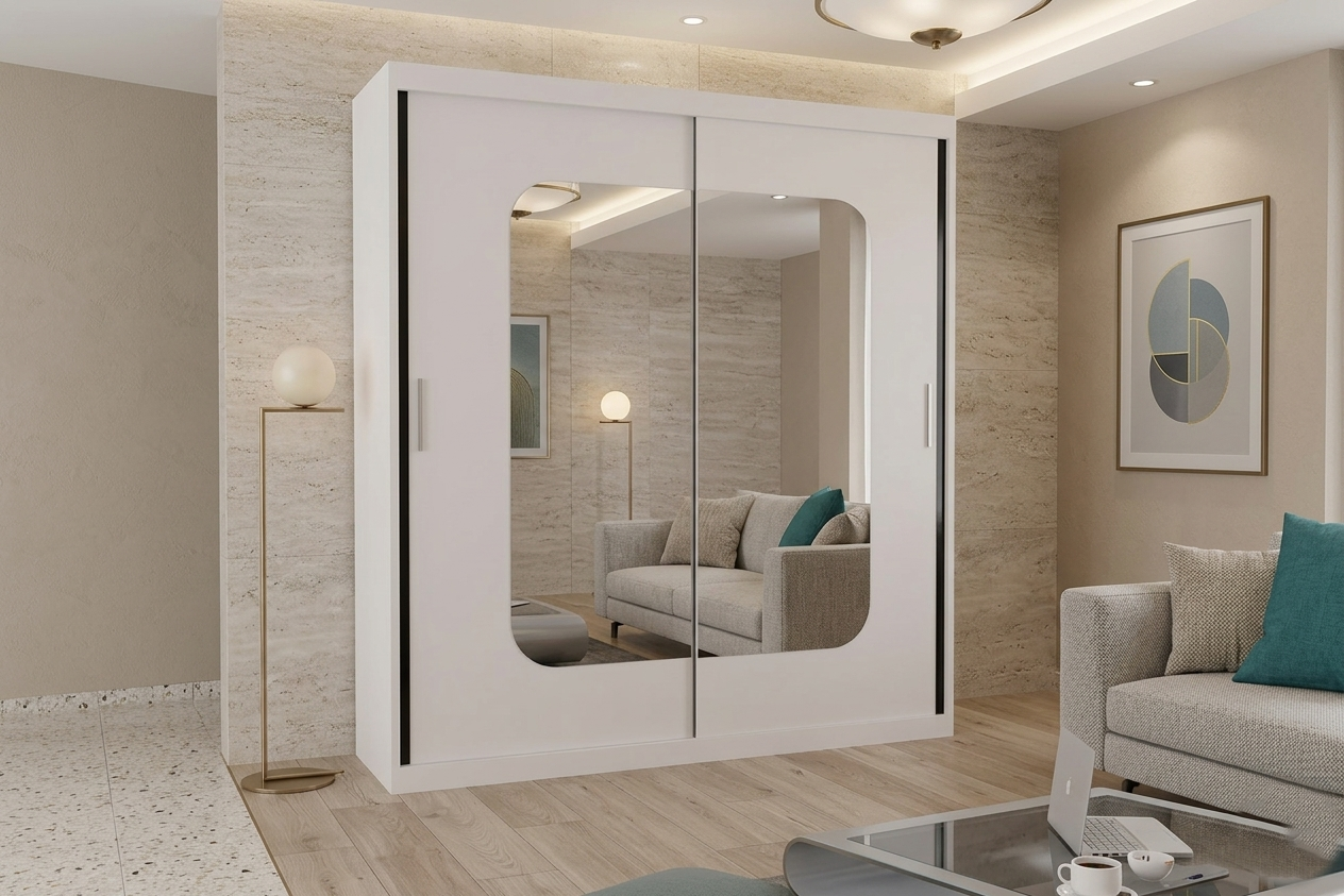 Marika 2-Door White Wardrobe with Mirrors
