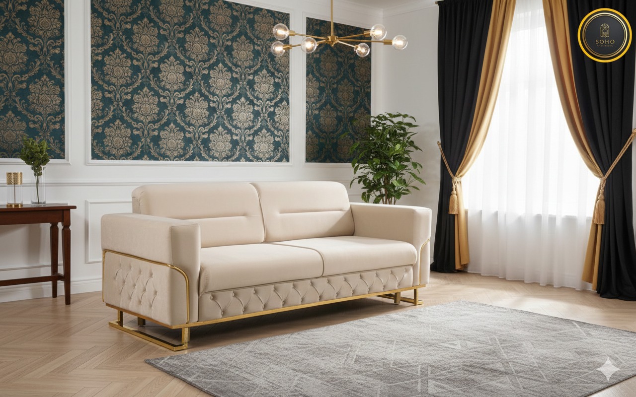 Parma 3+2 Seater Sofa Set – Luxury Cream Gold Sofa