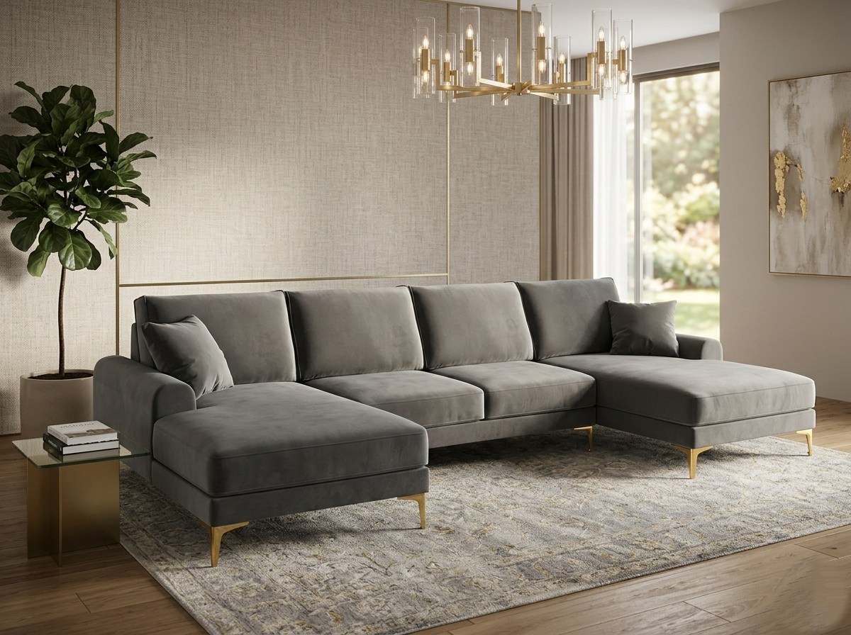 Gotham Charcoal Velvet U-Shape Sectional