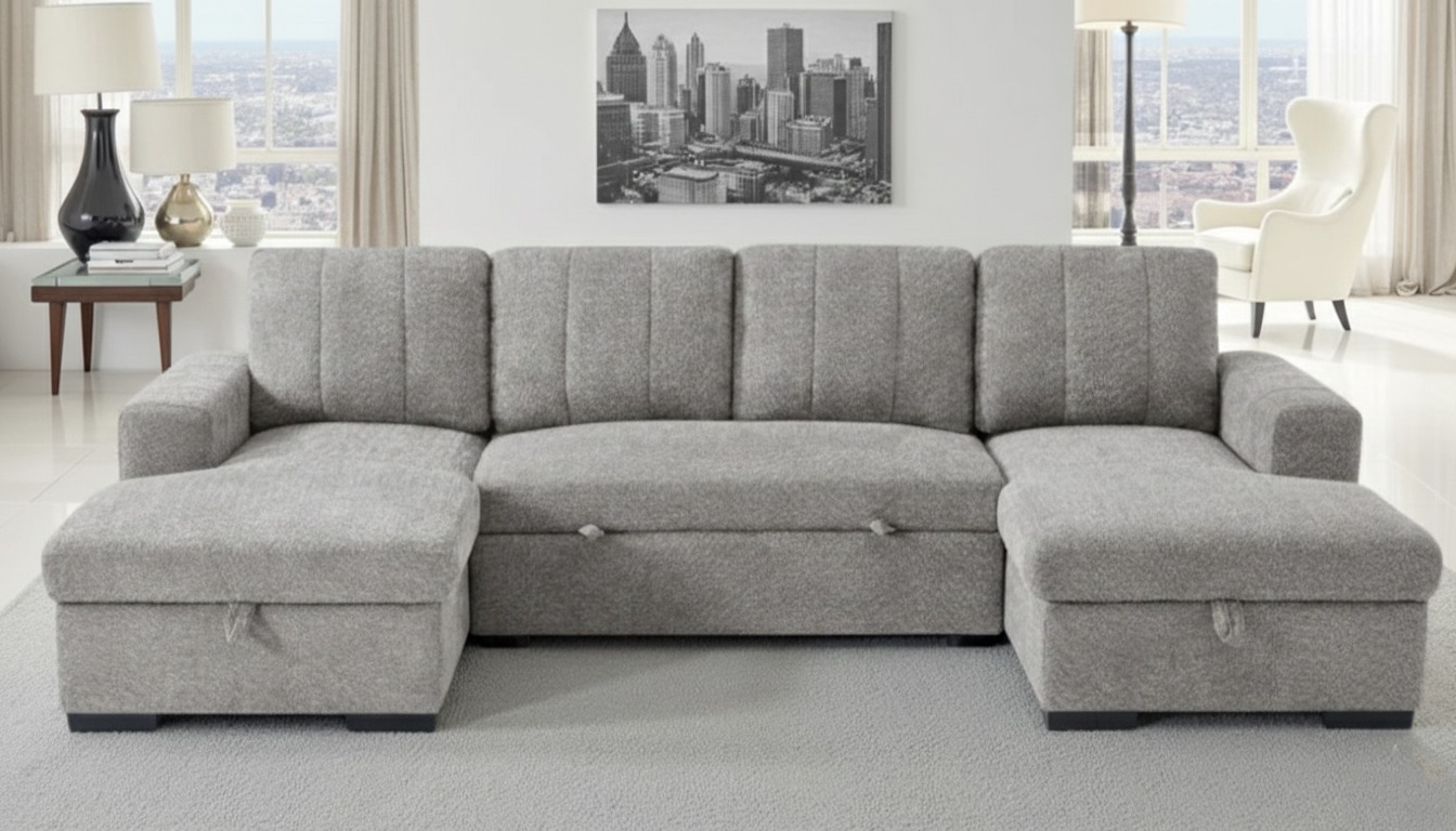 Como Grey U Shape Corner Sofa Bed with Storage