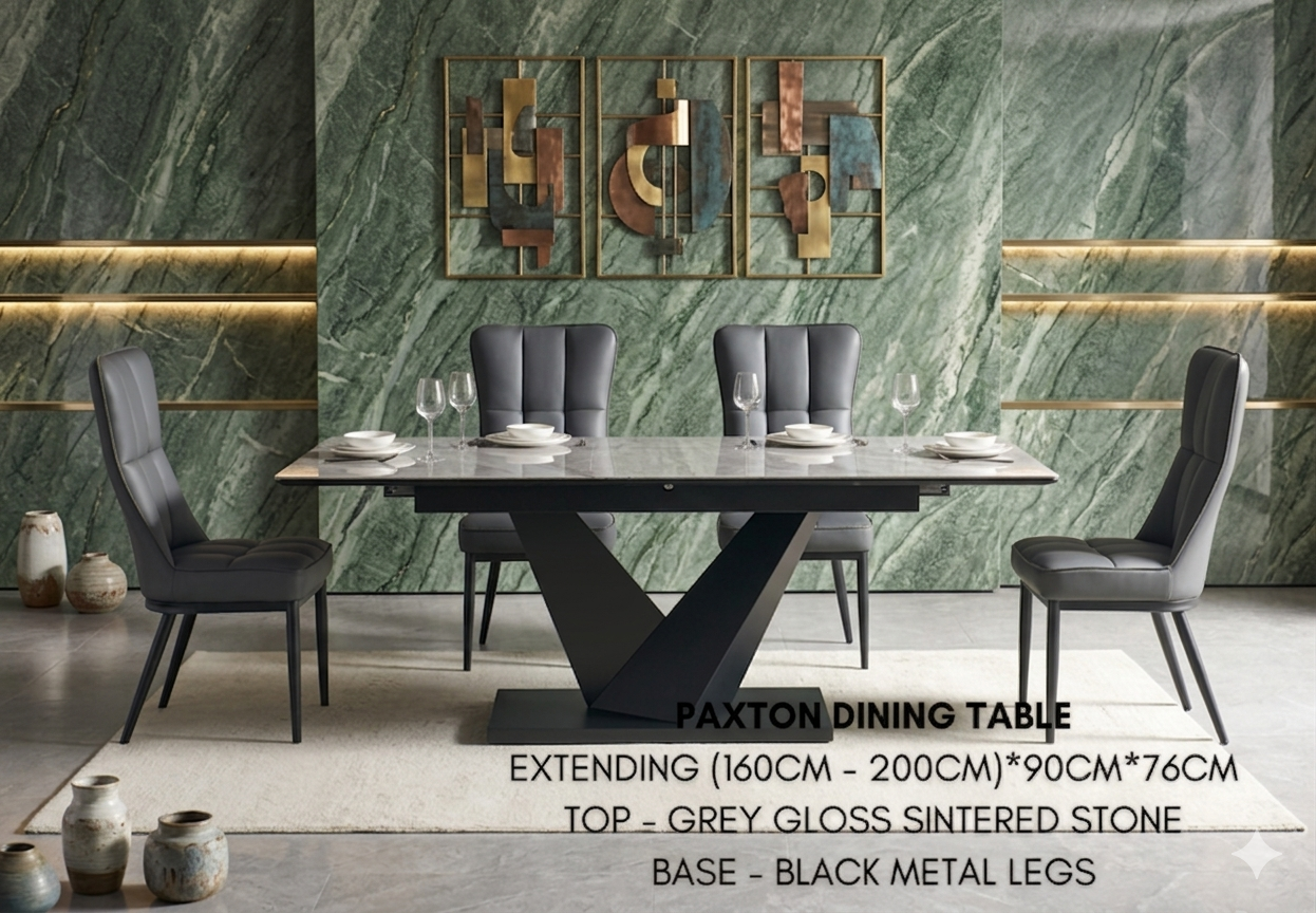 Paxton Extending Grey Gloss Sintered Stone Dining Table