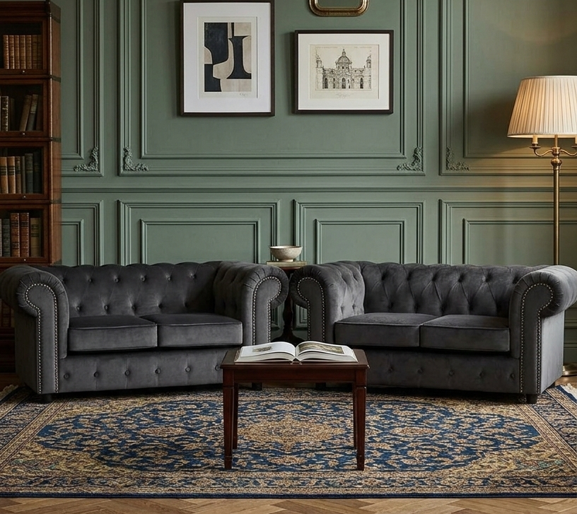 Kensington Deep Charcoal Velvet 2+2 Set