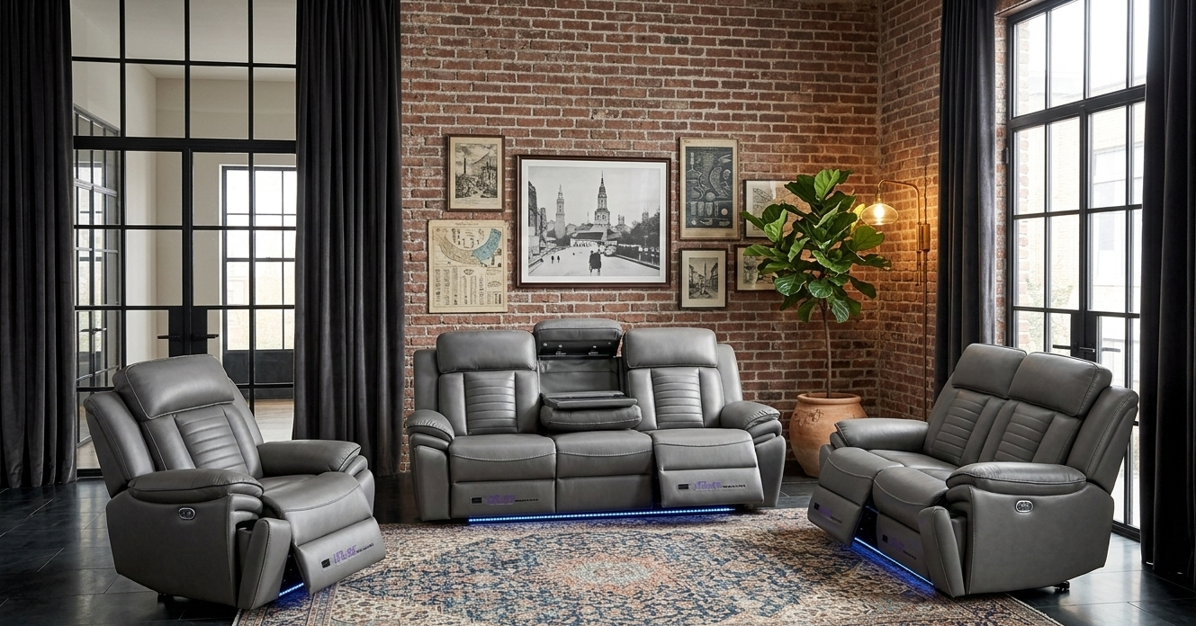 Savilla Leather Recliner Suite