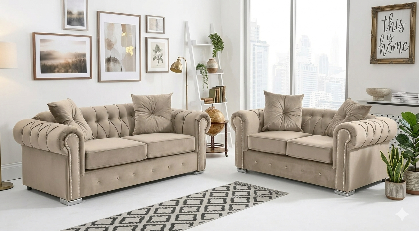 Aurora Pearl Velvet 3+2 Sofa Set