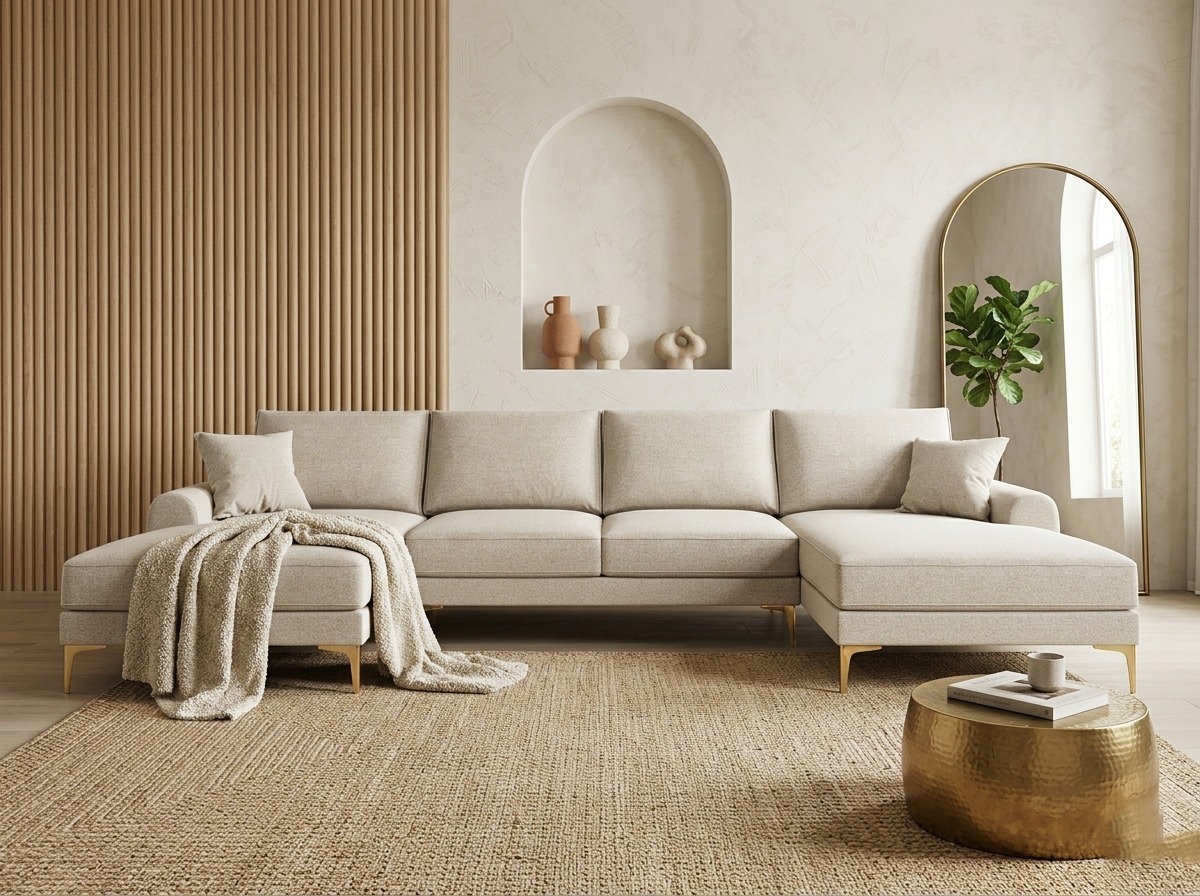 Nordic Sand U-Shape Sectional with Gold Stiletto Legs