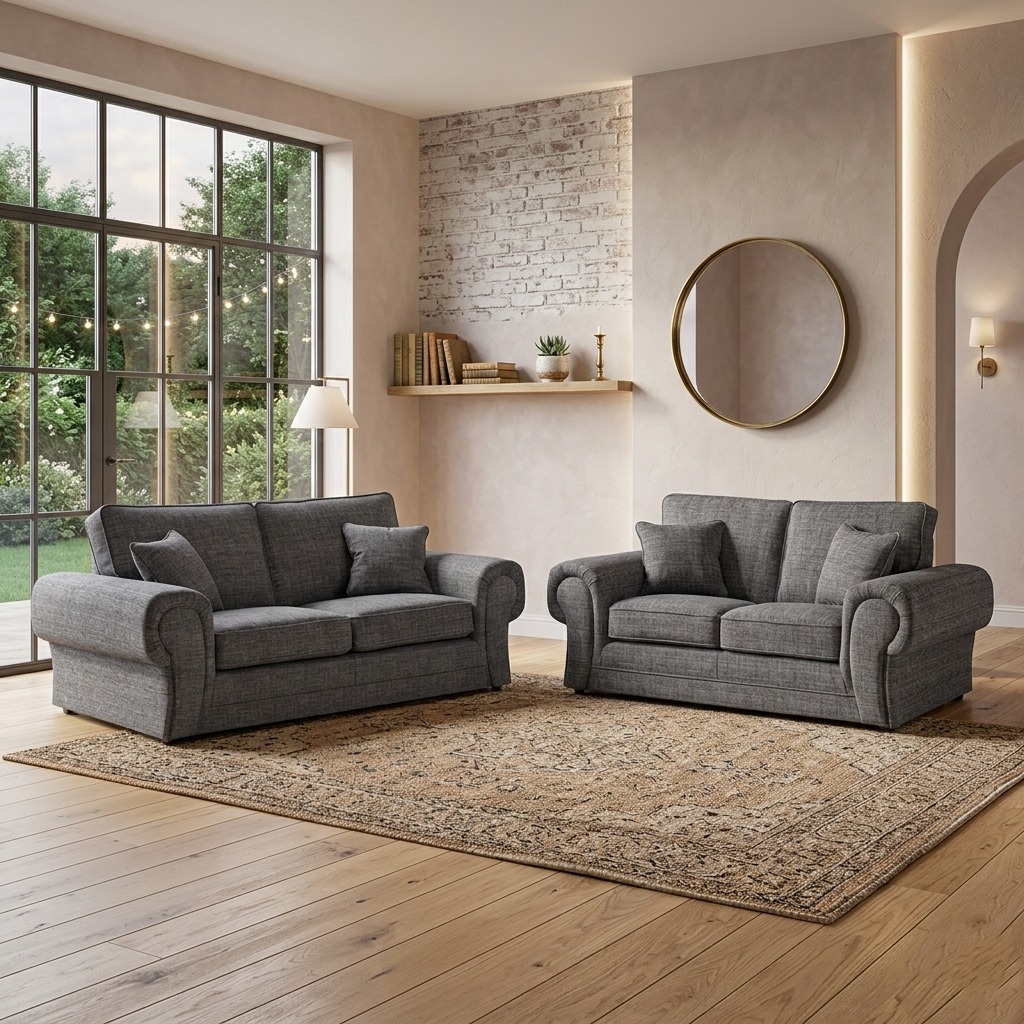 Oxford Grey Fabric 3+2 Seater Sofa Set