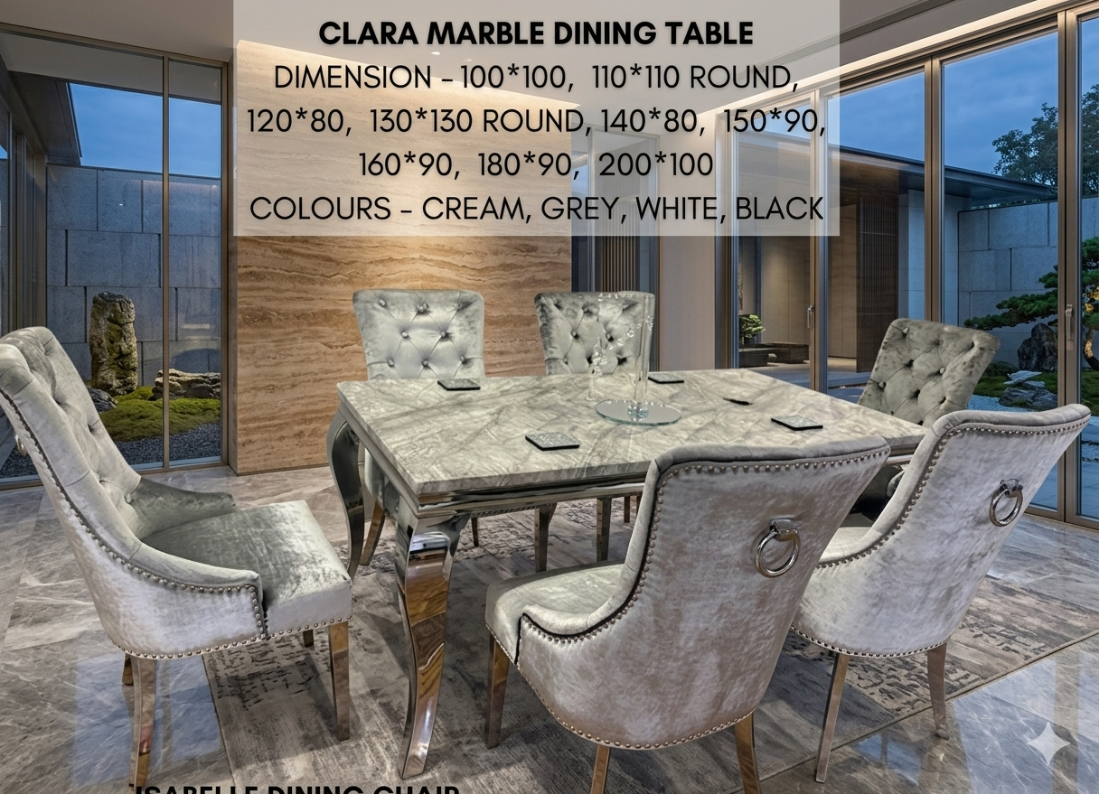 Clara Luxury Marble Dining Table with Polished Legs