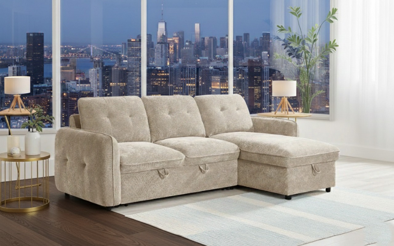 Moscow Beige Universal Corner Sofa Bed with Storage