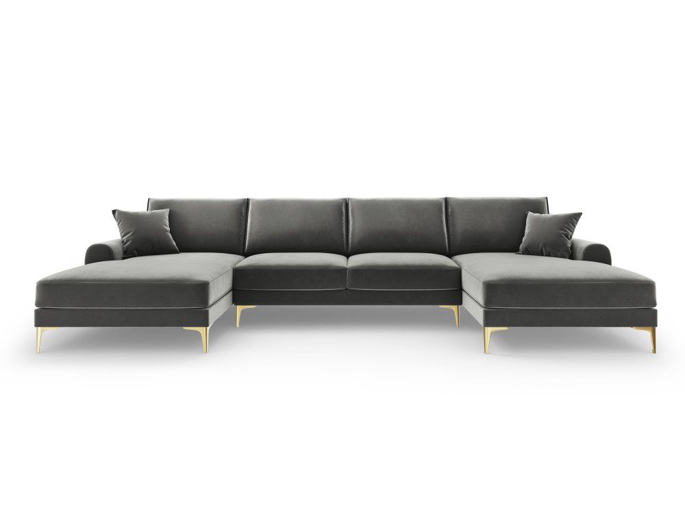 Modern Dark Grey U-Shape Sectional Sofa with Gold Legs