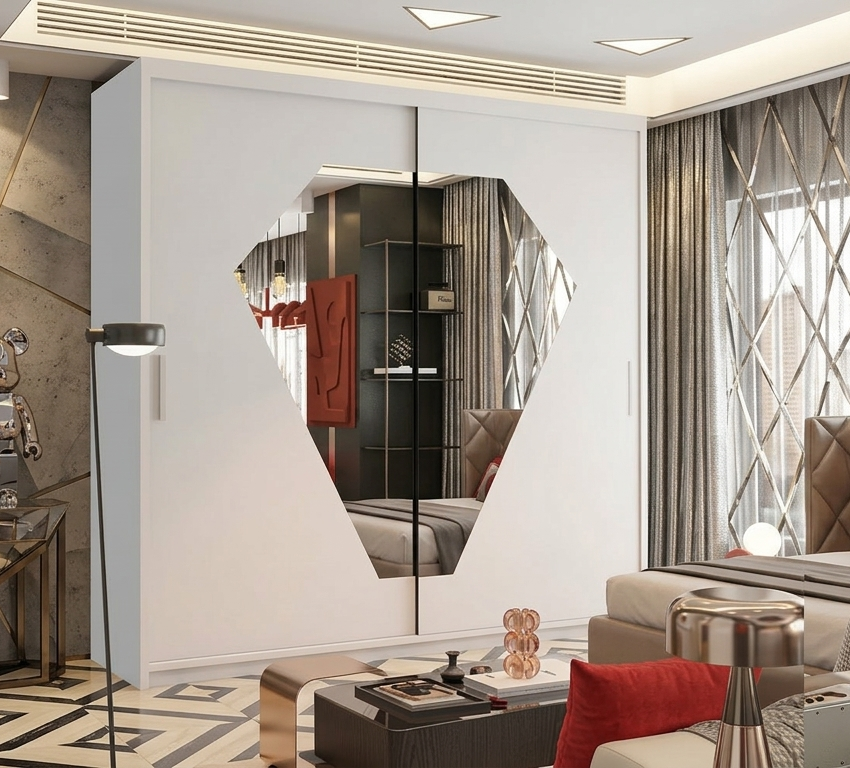 Diamond Wardrobe with Hexagonal Mirror