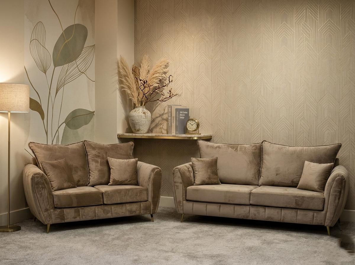 Aurelius Champagne Velvet 3+2 Sofa Set