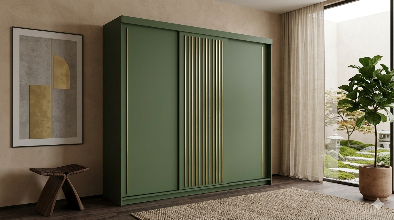 Pesto 3-Door Sliding Wardrobe with Gold Slats