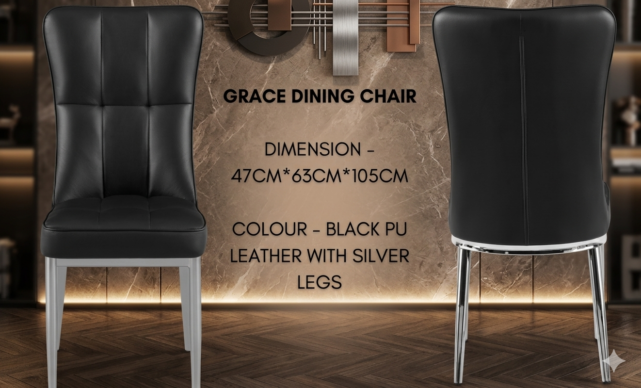 Grace High-Back Black PU Leather Dining Chair