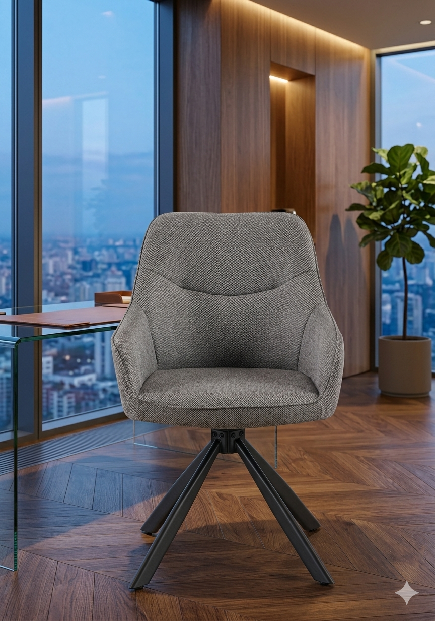 Roma Swivel Dining Chair – Grey with Black Legs