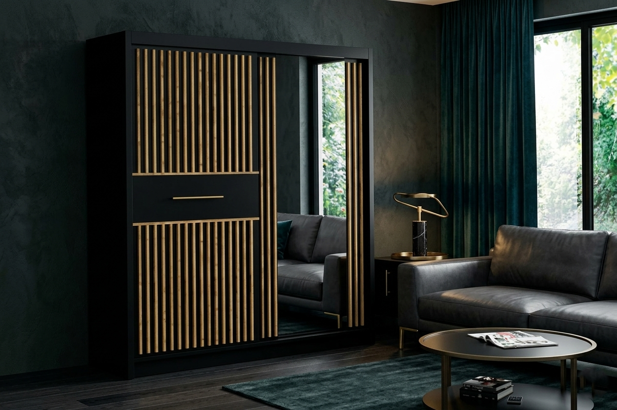 Lyllie Slatted Mirror Wardrobe