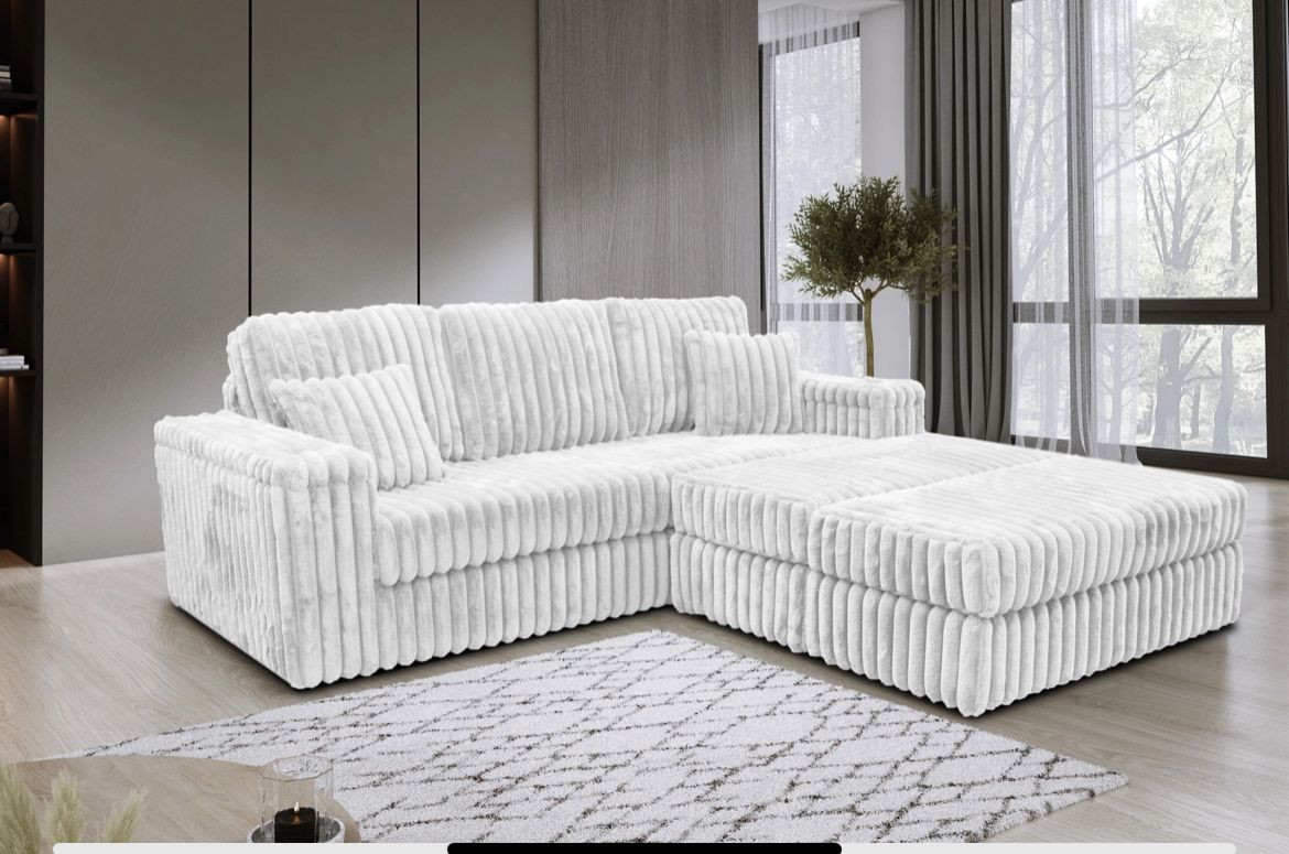 Modern White Corduroy L-Shape Corner Sofa