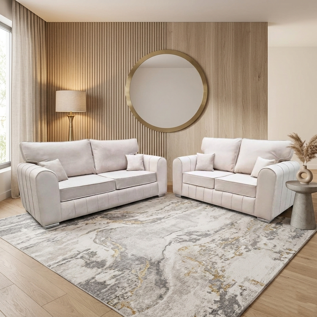 Serene Velvet 3+2 Sofa Set with Vertical Fluting