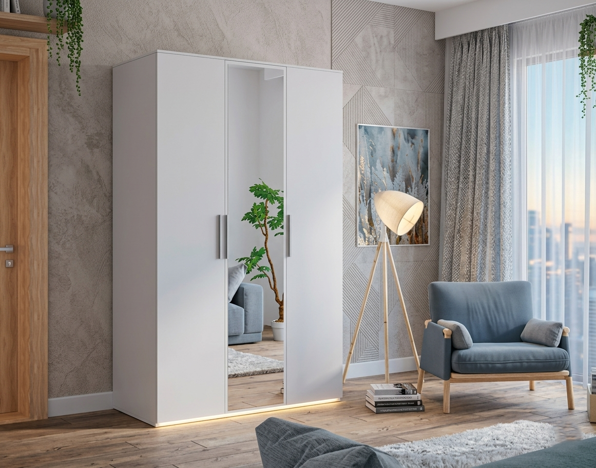 Bobby 3 Door Wardrobe with Mirror and Integrated Lighting