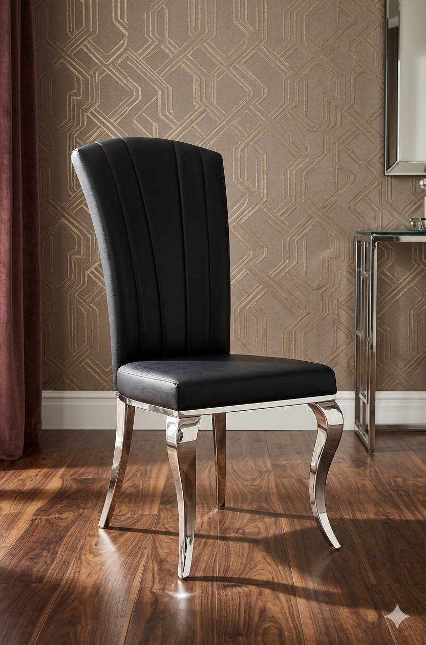 Tiffany PU Leather Dining Chair – Chrome Legs