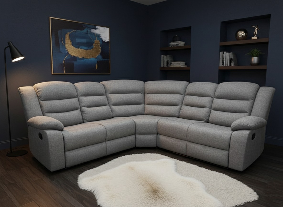 Dundee Grey Fabric Manual Recliner Large Corner Sofa